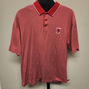 Cutter And Buck Cotton Red And White Large Striped Polo. Old Course St. Andrews.